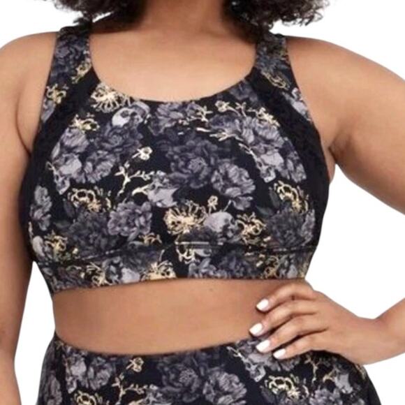 Torrid Active 2 foil floral skull lace inlay low impact sports bra top BC 2693 - Picture 1 of 11
